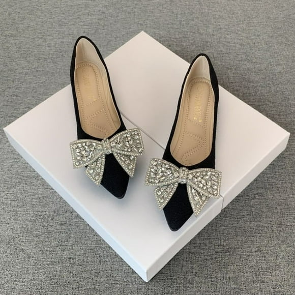 Elegant and Sweet Series Rhinestone Butterfly Flat Shoes Women‘s Spring 2024 New Pointy Gentle Soft-soled Pumps Women‘s Shoes FGS