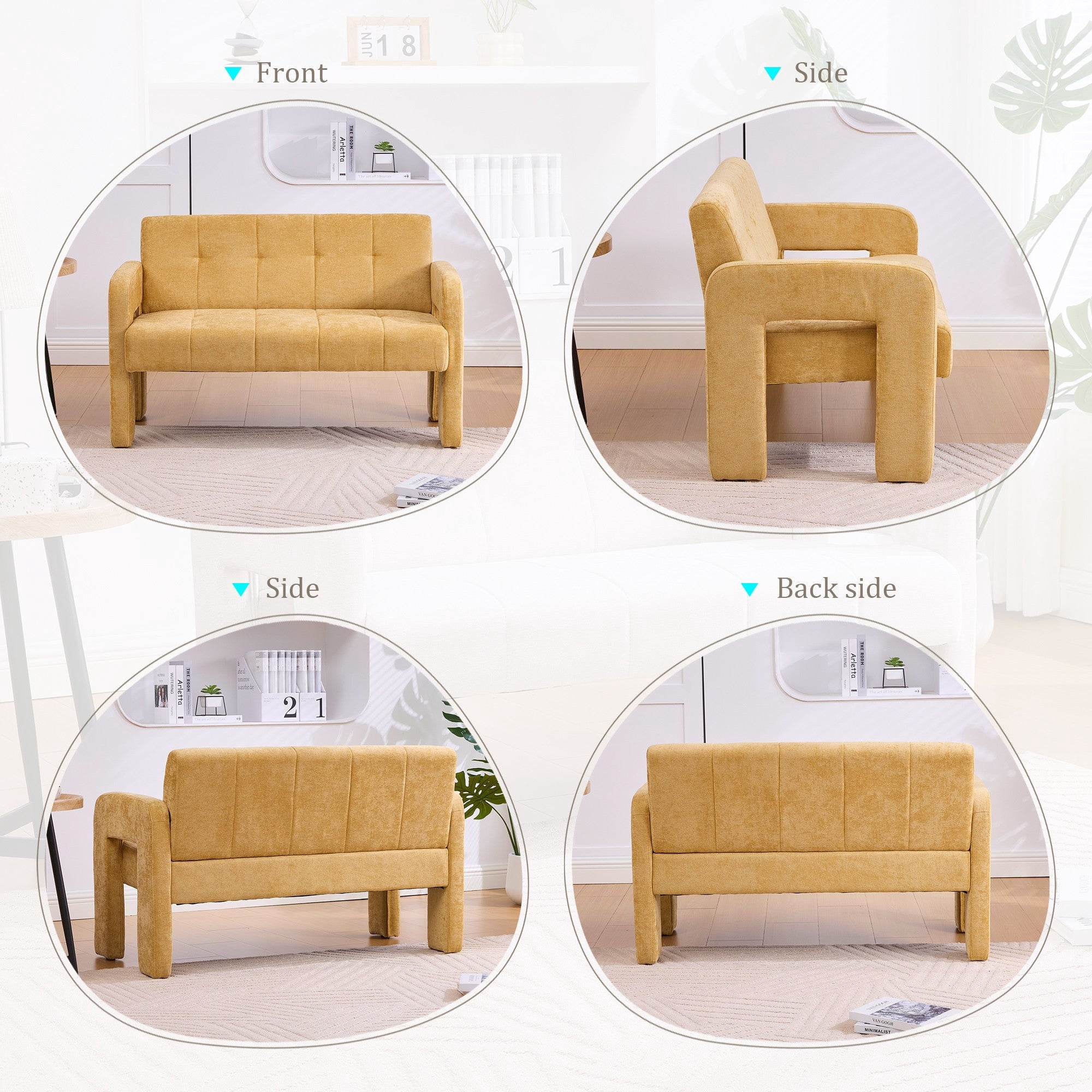 Sailvan Nordic Modern Chenille Loveseat,Compact 2-Seater Upholstered Sofa with Dual Armrests for Living Room,Bedroom,and Small Spaces Yellow