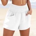 thumbnail image 2 of Dagugfen Summer Shorts for Women Casual Ruffle Waist Cotton Linen Breathable Lightweight Loungewear Beach with Pockets, 2 of 8