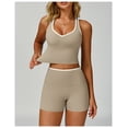 thumbnail image 3 of PISONIC Women Two Piece Workout Sets Color Block Backless Tank Top and High Waist Booty Lifting Shorts Gym Yoga Active Outfits, 3 of 6