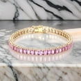 thumbnail image 2 of 925 Silver Lab Pink Sapphire Baguette Tennis Bracelet,14K Gold Lab Sapphire Bracelet Lab Sapphire Bracelet,Valantine Tennis Bracelet Gift, 2 of 3