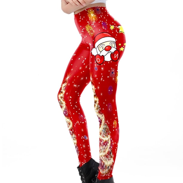 Mallas Navideñas Para Mujer, Mallas Con Forro Polar, Moda Informal, Estampado, Cintura Alta, Para Mantener El Calor, Pantalones Largos, Pantalones Largos Odeerbi ODB194840