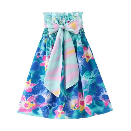 

2-8Y Children Toddler Girls Summer Beach Dress Boho Bowknot Tube Dresses Floral Sleeveless Sundress