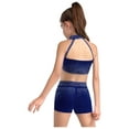 thumbnail image 2 of Mufeng Girls Gymnastics Ballet Dancewear 2Pcs Shiny Rhinestone Crop Top And Shorts Set Dance Stage Performance Outfit Navy Blue 12, 2 of 5