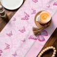 thumbnail image 3 of Pink Floral Butterflies Table Runner 72 Inches, Abstract Art Vintage Botanical Bed Runner Dresser Scarves Tabletop for Indoor Outdoor Parties/Ceremony/Banquet, 18" x 72", 3 of 9