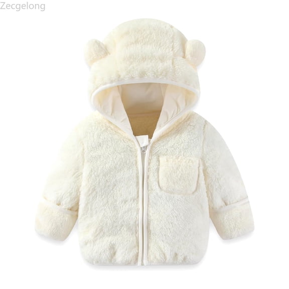 Zecgelong Baby Infant Boys Girls Winter Coat With Fold Over Mittens Fleece Outwear Jacket Warm Clothes Bear Hooded