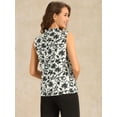 thumbnail image 4 of DARING DIVA Women's Sleeveless Ruffled Trim Tie Neck Floral Casual Office Tops XS White, 4 of 6