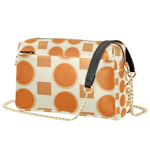 FORMRS Women Crossbody Purse with Chain Strap Vegan Leather Shoulder Handbag, Orange Geometric Pattern