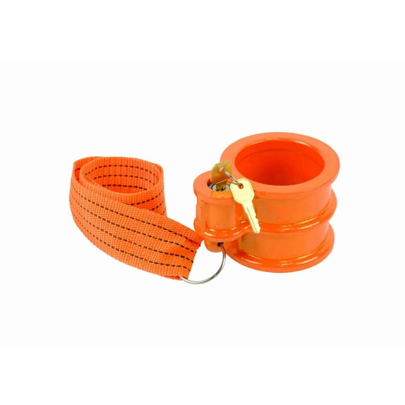 King Pin Lock, Heavy Duty Orange Powder Coated with Safety Ribbon, works with Class 8 vehicles and RV trailers