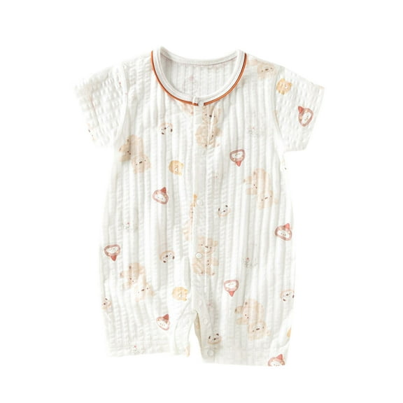 One Piece Outfit Summer Clothes Short Sleeve Cotton Ribbed Comfy Newborn Romper Funny Cartoons Print Button Down Baby Jumpsuits