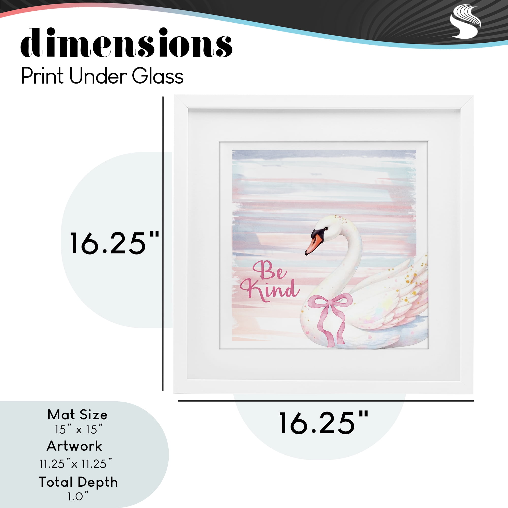 Be Kind Pastel Swan White Framed Print Under Glass, design by Kim Allen