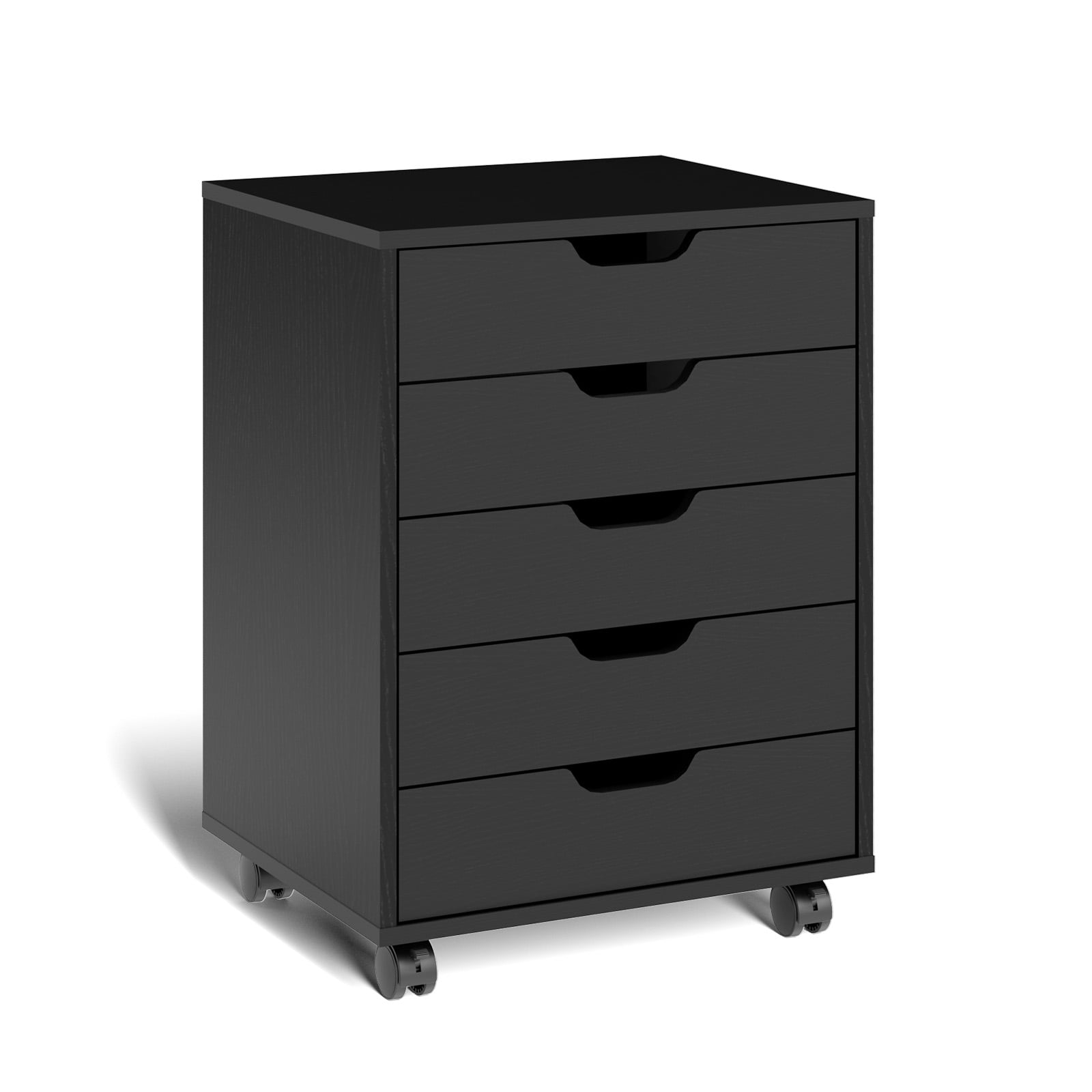 Ktaxon Mobile 5 Drawer File Cabinet Rolling Storage Cart Wood File Cabinet with Wheels, Black