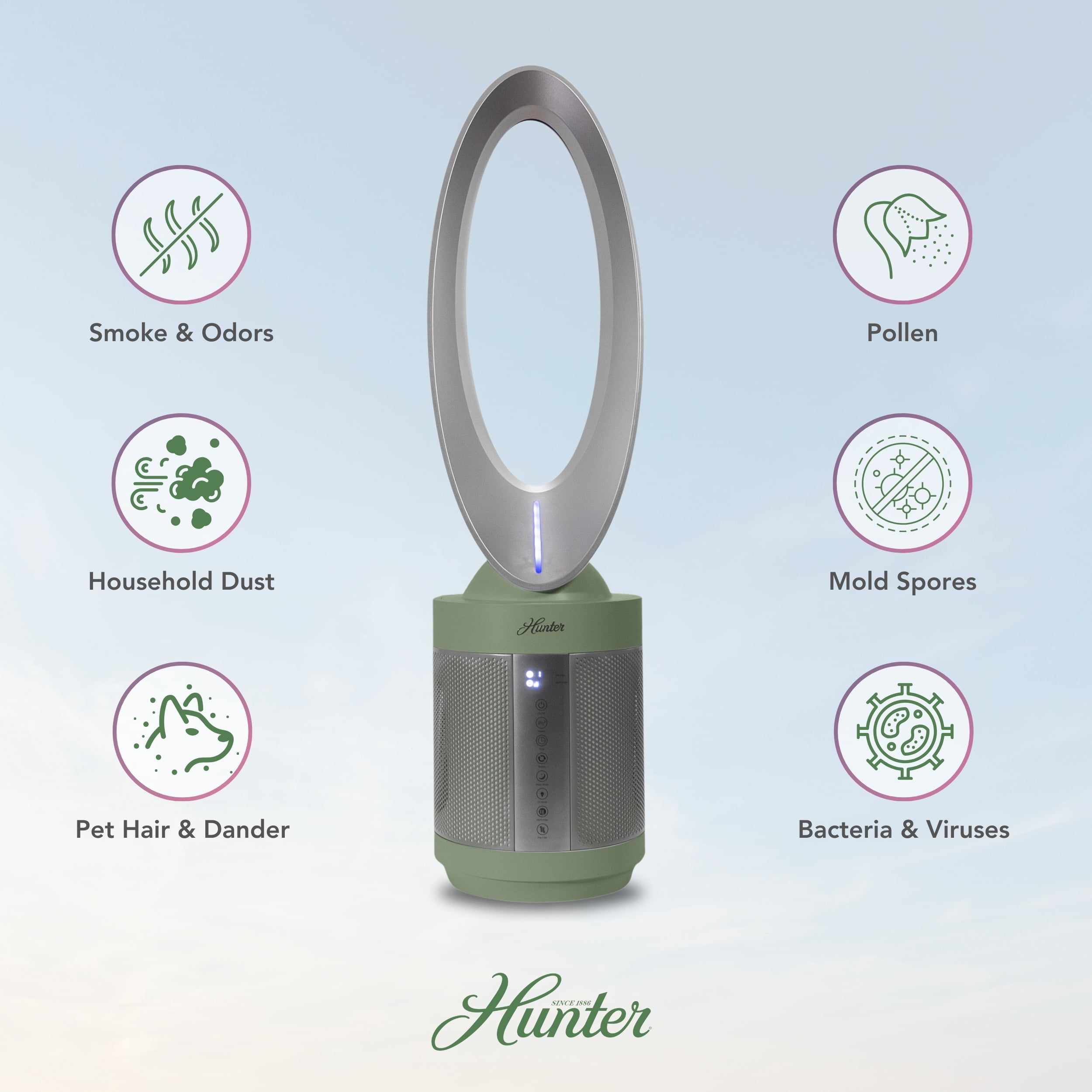 Hunter HPF520 ExtremeAir Tower Bladeless 9 Speed Air Purifier, Graphite