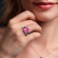 thumbnail image 4 of Gem Stone King 7.92 Ct Octagon Pink Created Sapphire London Blue Topaz 925 Sterling Silver 3-Stone Ring (Size 6), 4 of 6