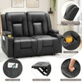 thumbnail image 4 of YODOLLA Manual Reclining Loveseat with Cup Holders&Side Pockets, PU Leather Double Recliner Loveseat  Home Theater Seating-Black, 4 of 9