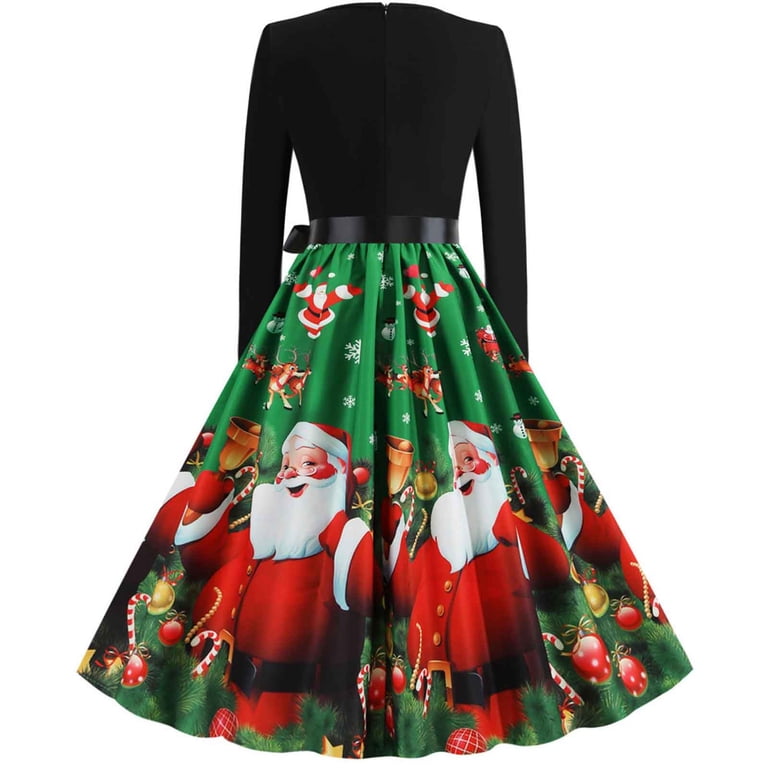 Abcnature Halloween Christmas Dresses,Long Sleeve Xmas Printed Dress,A-line  Vintage Cocktail Holiday Party Dress,50s Housewife Evening Dress,V-Neck  Elegant Princess Dress S - Walmart.com