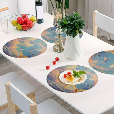 

Round Grid Placemat One Sizex6 Round Placemat PVC Plate Mat，15.4 Inch Non-Slip and Heat Resistant Table Placemat Dining Room Placemat Sky Beautiful Dove