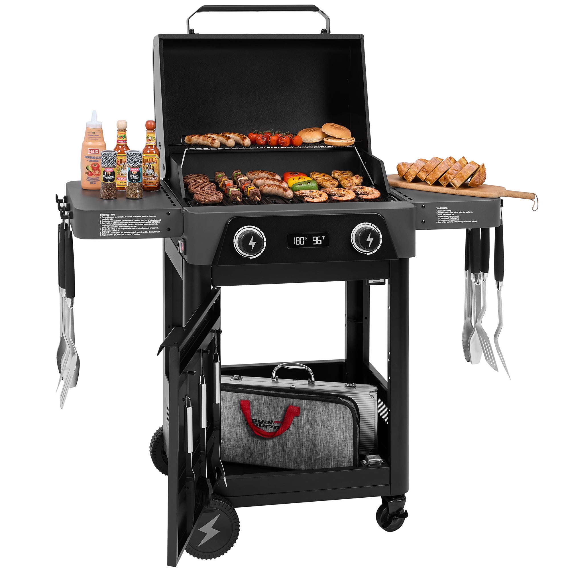 Royal Gourmet DL2002 Dual-Zone Electric Grill with Cabinet Frame for Outdoor Grilling and Backyard Cooking, Gray & Black
