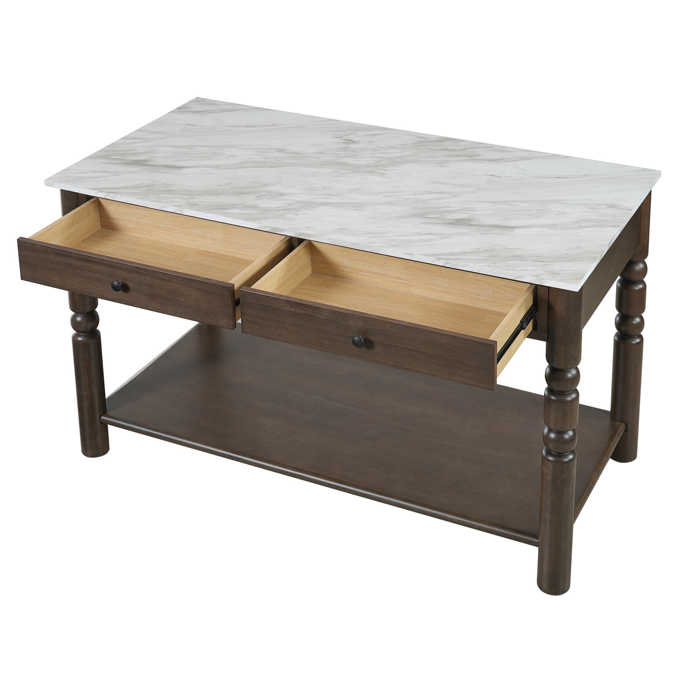 Christopher Knight Home 56.5" Farmhouse Kitchen Island with 4 Drawers, Marble-Look Top, Smoked Oak