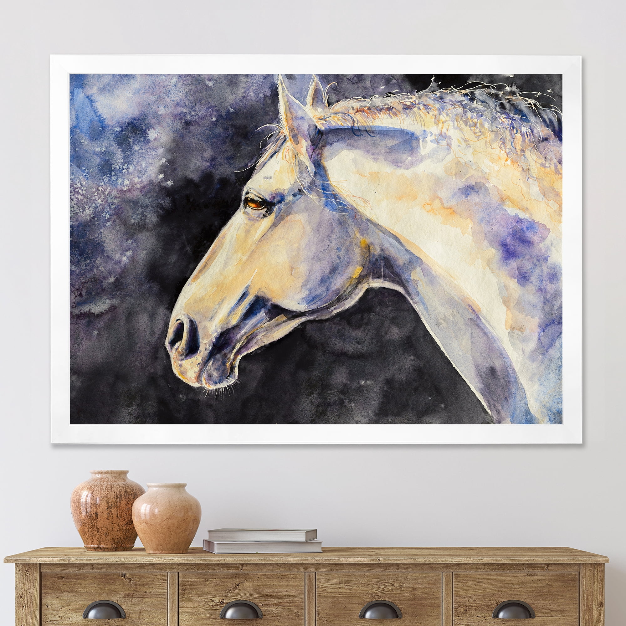 Designart 'Close Up Of The Head of A Lipizzan Horse' Farmhouse Framed Art Print