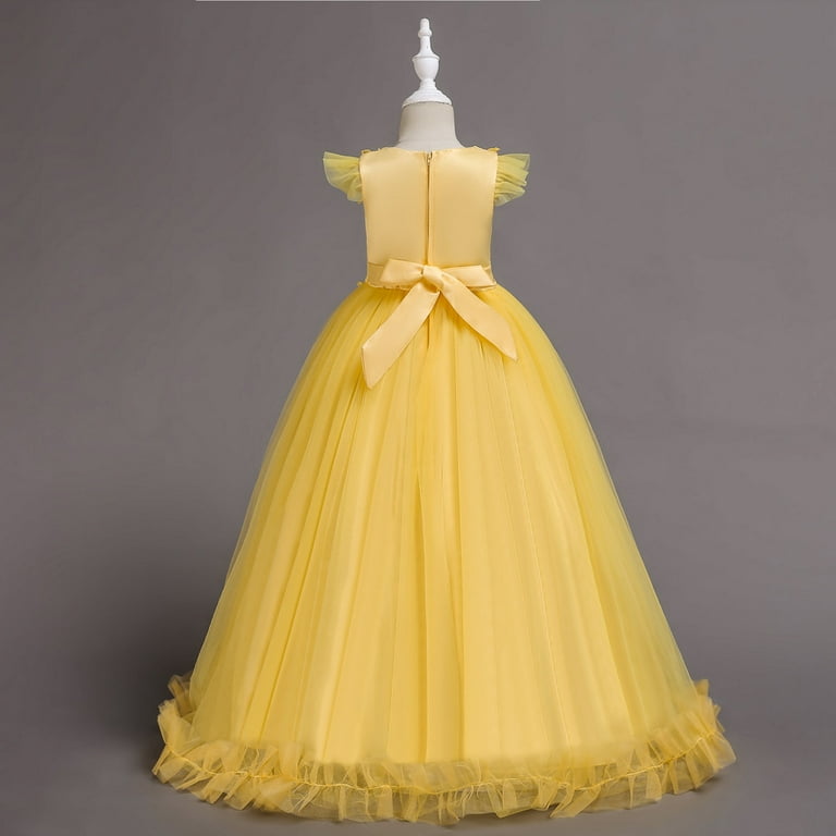 Zacpncv Girls Princess Dress Puffy Sleeve Tulle Dress Wedding Pageant Party Prom Formal Ball Gown Yellow 11-12 Years Zacpncv Girls Princess Dress Puffy Sleeve Tulle Dress Wedding Pageant Party Prom Formal Ball Gown Yellow 11-12 Years
