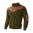 thumbnail image 7 of LWavelet Men's Ribbed Fabric Color Block Quarter Zip Pullover - Elbow Patches Casual Fall Winter Top Army Green XL, 7 of 7