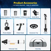 Telescope for Adults and Kids Beginners -500mm Astronomical Refracting Telescope with Carry Bag, Phone Adapter 20-150X High Powered