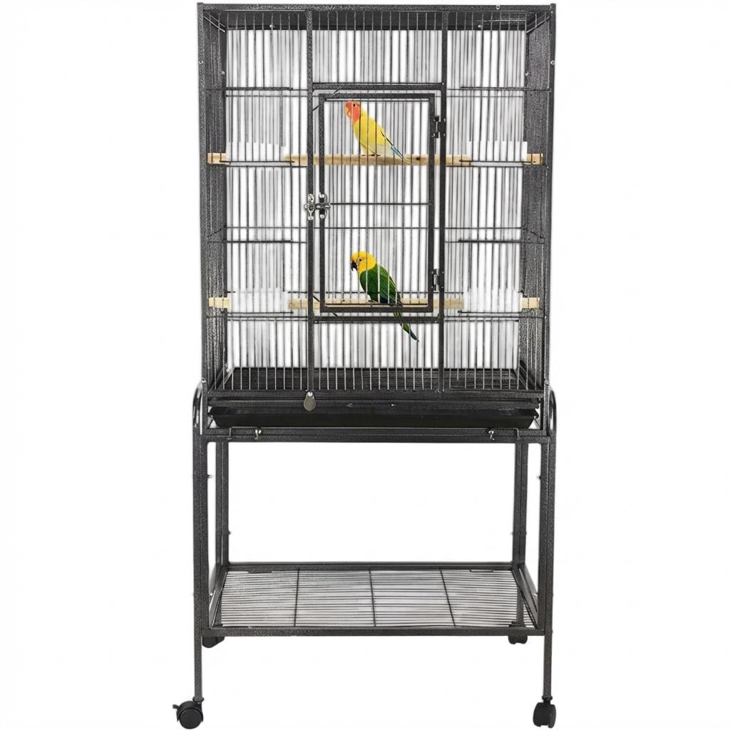 Huisuilinss Large Bird Cage With Wooden Perches,52" Rolling Parrot Cage With Wheels,Standing Wrought Iron Parrot Bird Cage With Slide-Out Tray Water Bottle Feeder For Parakeets,Cockatiel,Canary
