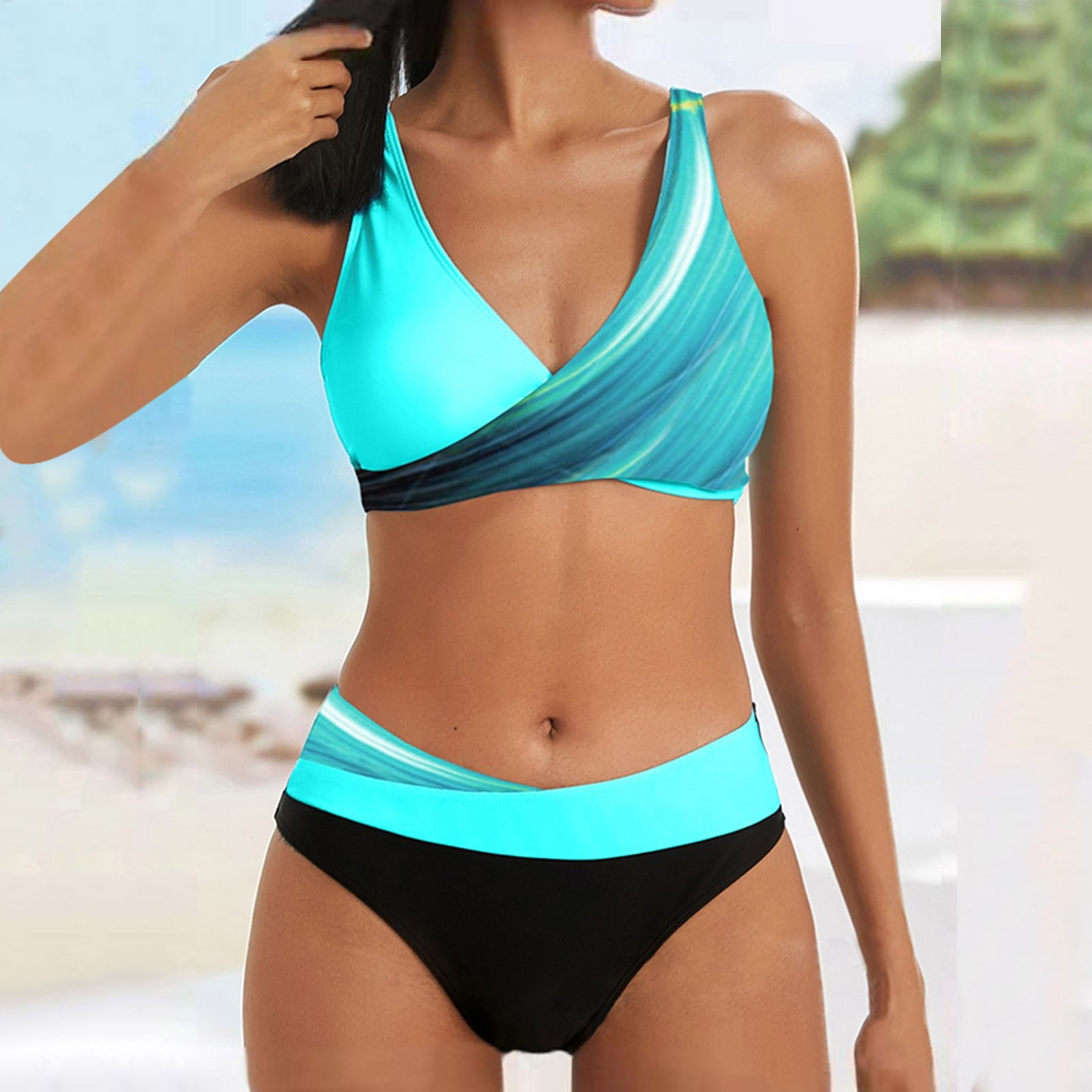 Ketyyh chn99 Women Swimsuit 2 Piece Tankini Swimsuits for Women Women s Two Piece Tankini Swimsuit Ribbed Triangle Top Bathing Suits Tankini Sets