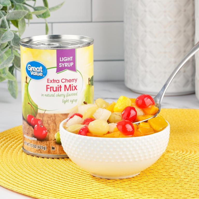 Great Value Light Syrup Extra Cherry Fruit Mix, 15 oz, Gluten Free