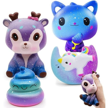 YANSION 4Pcs Galaxy Squishy Toys, Slow Rise Squishy Stress Toys Set, Squishies Party Gifts Autism Anxiety Stress Reliever Toy for Adults