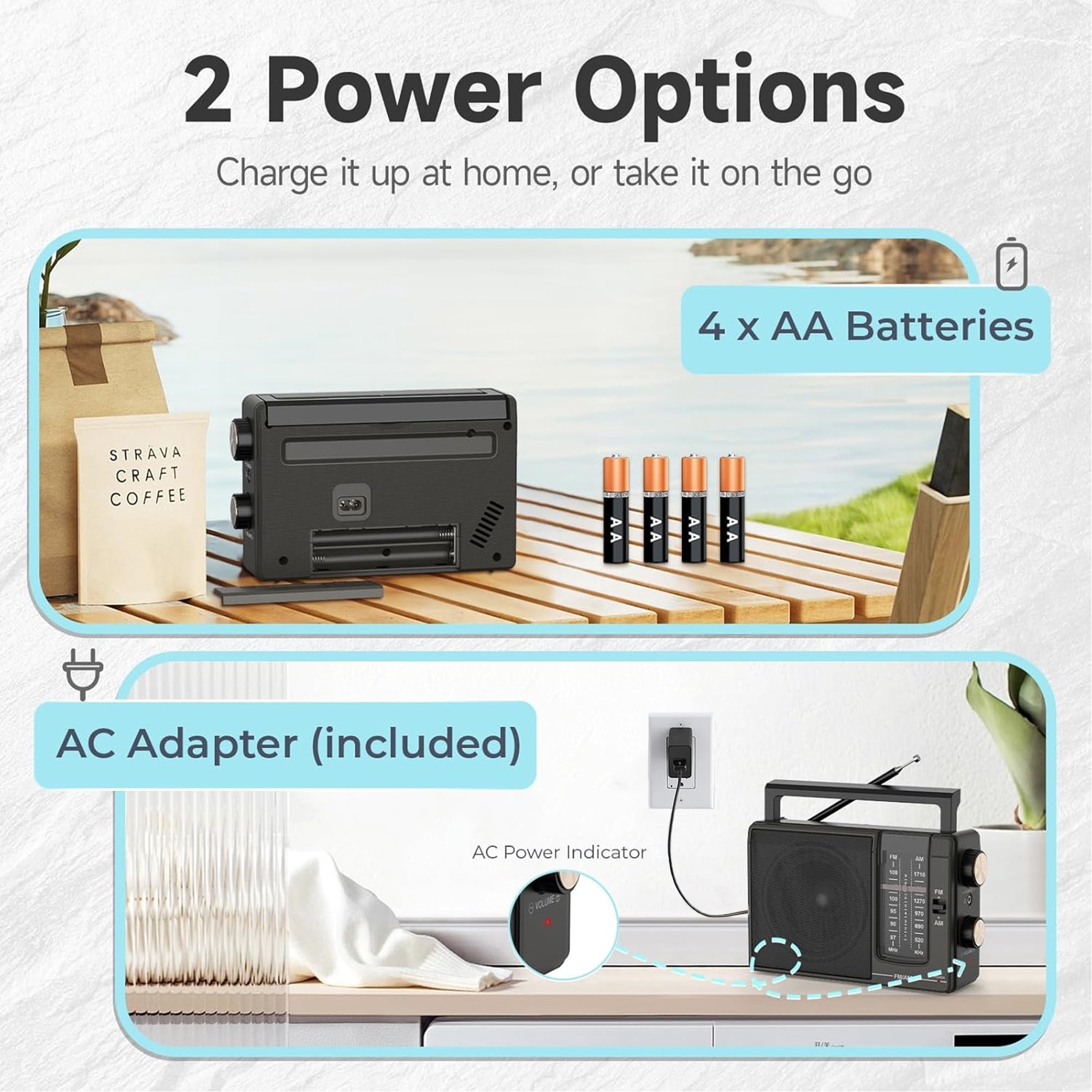 Portable AM FM SW Radio, Transistor Radio with Plug in Wall or AA Battery Operated, Emergency Radio for Home/Outdoor,Large Speaker Excellent Sound,Large Tuning Knobs for Easy to Use,Gifts for Seniors
