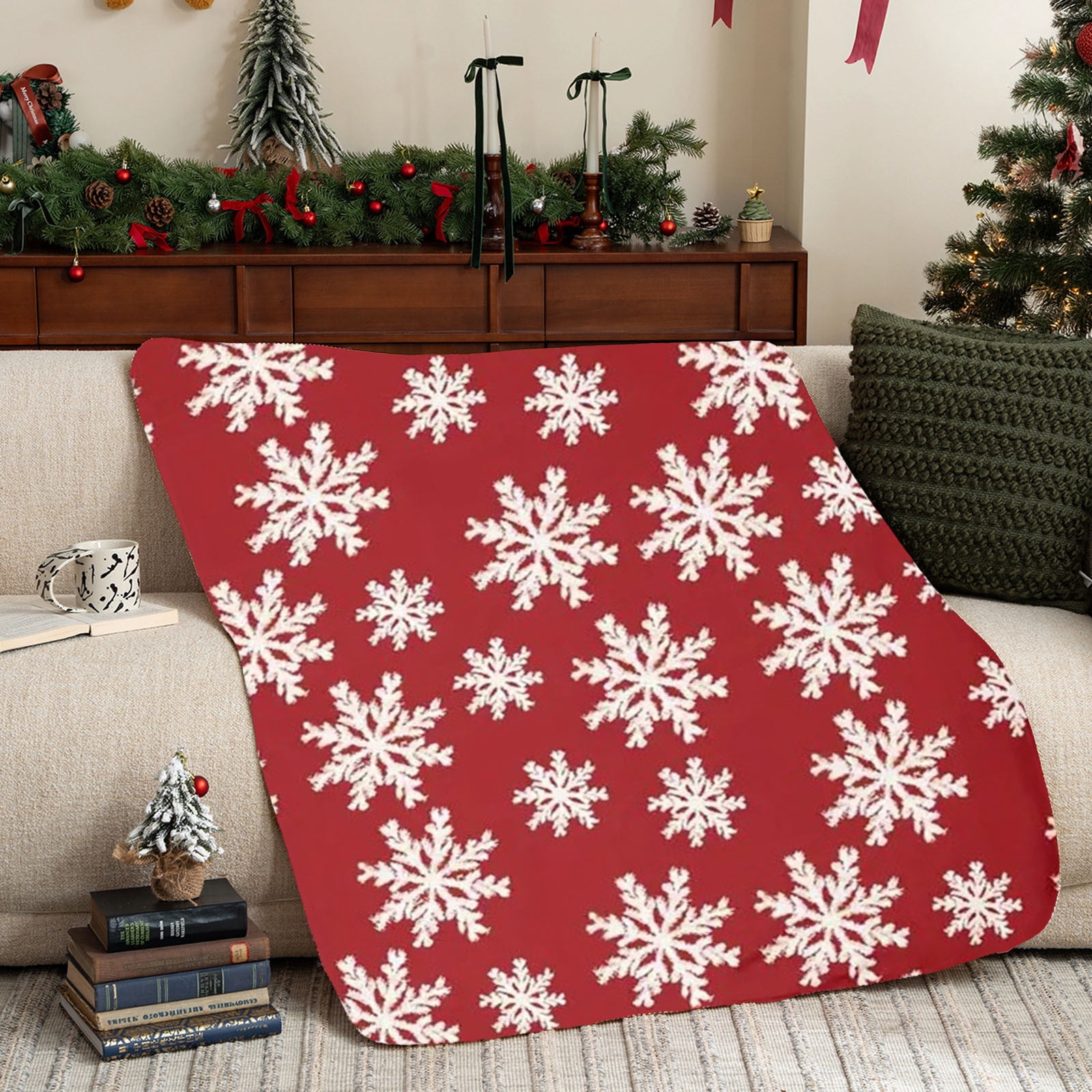 Couverture De Noël En Flanelle - Motif Rennes Et Flocons - Tailles S à XL (75x100cm à 150x200cm) - Décoration Hiver Douce - 8
