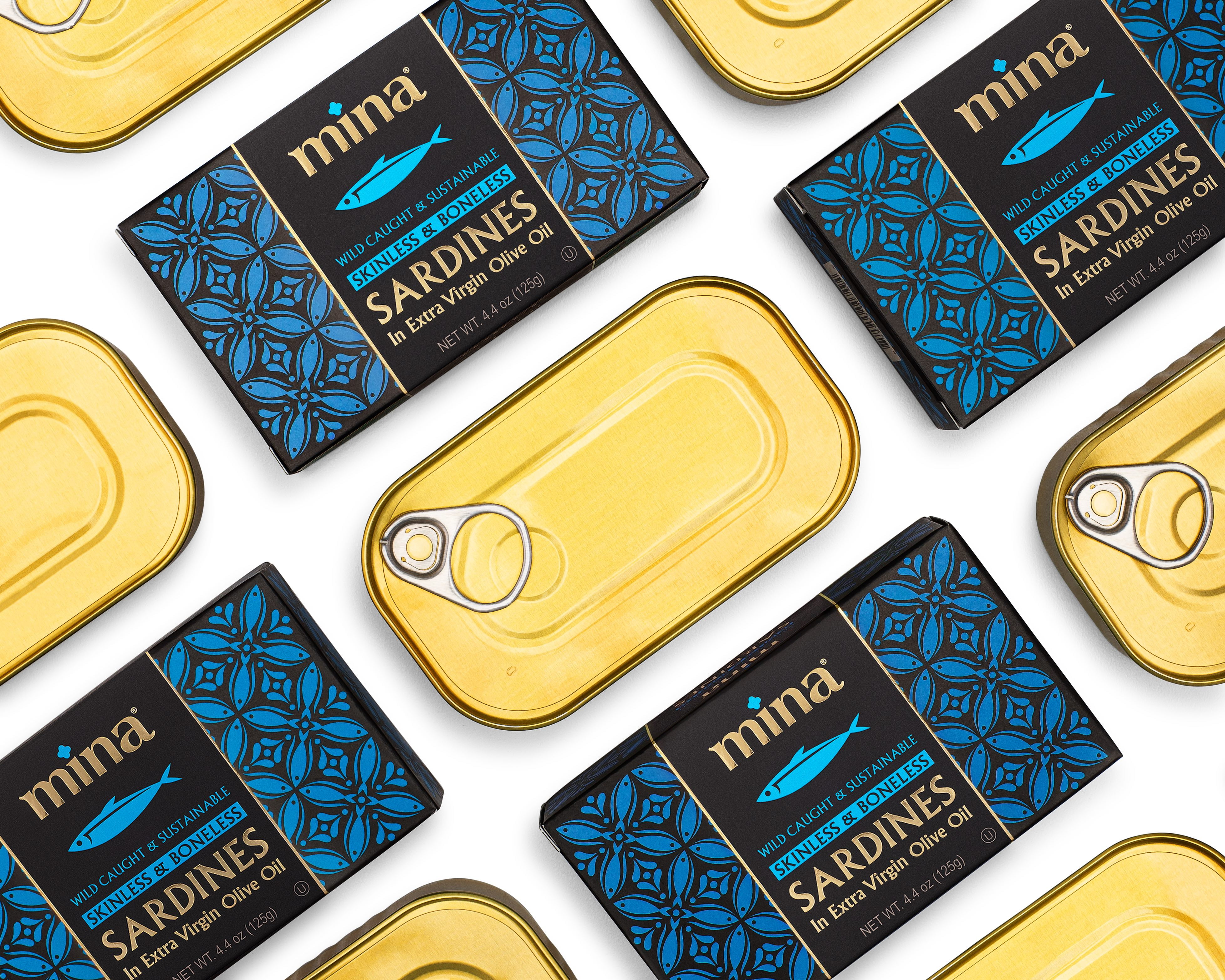 Mina Boneless Skinless Sardines in Olive Oil, 4.4 oz (12 Pack) Wild Caught, Keto, High Protein