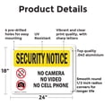 thumbnail image 2 of (2 Pack) No Camera No Video No Cell Phone OSHA Security Notice Sign 24 Inch X 18 Inch Indoor / Outdoor Rust-Free Aluminum Metal Signs for Workplace, Workshop, and Construction Site,, 2 of 8