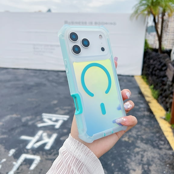 Allytechgroup Protective Phone Case for Apple iPhone 17 Pro Max, Stylish Compatible with MagSafe Phone Cover with Shockproof Bumper & Iridescent Gradient Design, Bluegreen