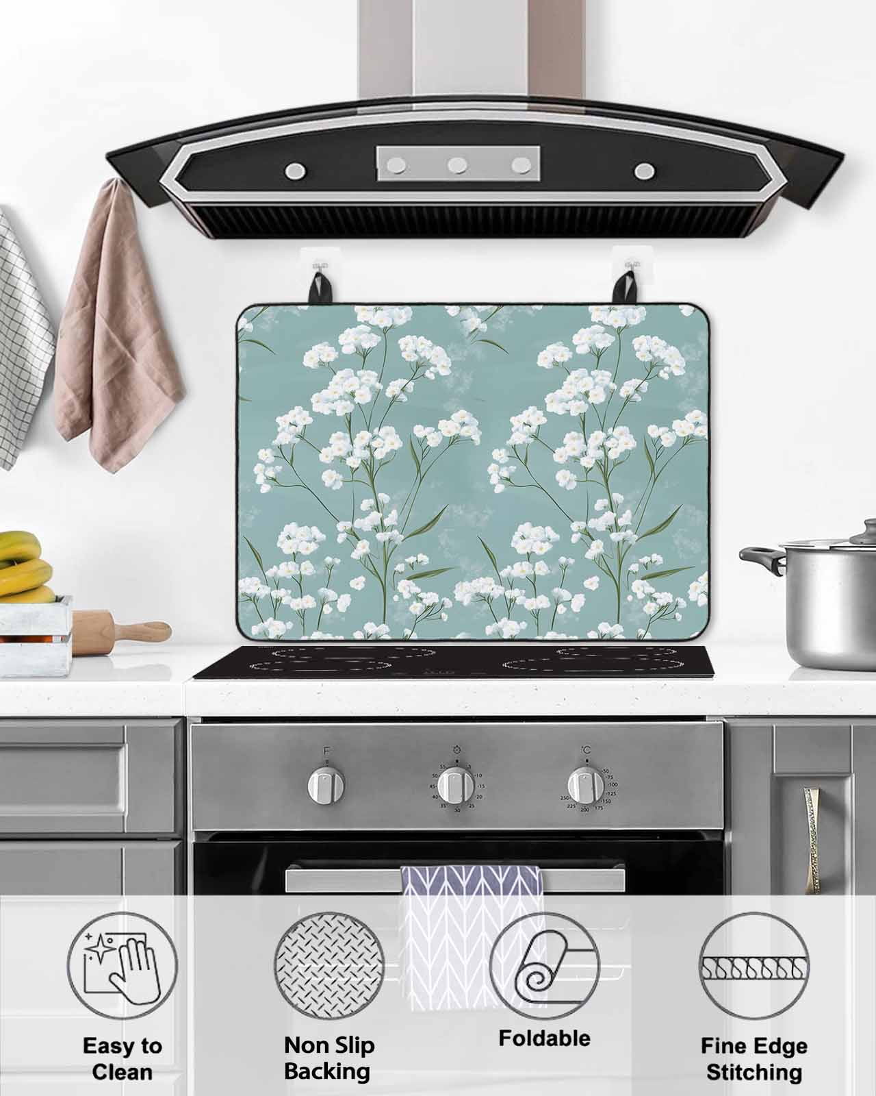 nqOlkjepod Large Induction Cooktop Protector Mat 36"x21", Cherry Blossoms Stove Top Covers for Electric Stove, Watercolor Flowers Spring Summer Stove Burner Cover Mats, Glass Top Stove Cover