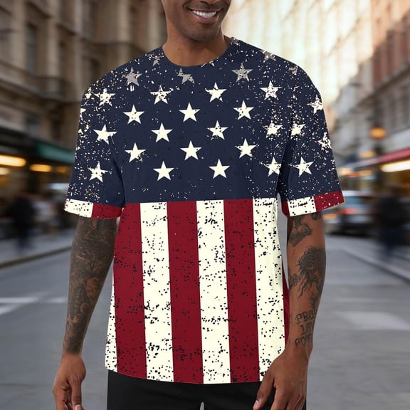 DIOAZUD 4th of July Shirts for Men Red White Blue Star Stripes Graphic Tees 250 Anniversary Short Sleeve T-Shirts for Summer s-5xl