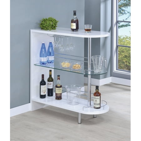 Coaster Adolfo Modern 3 Tier Wood Bar Table with Glass Shelf Glossy White/Clear