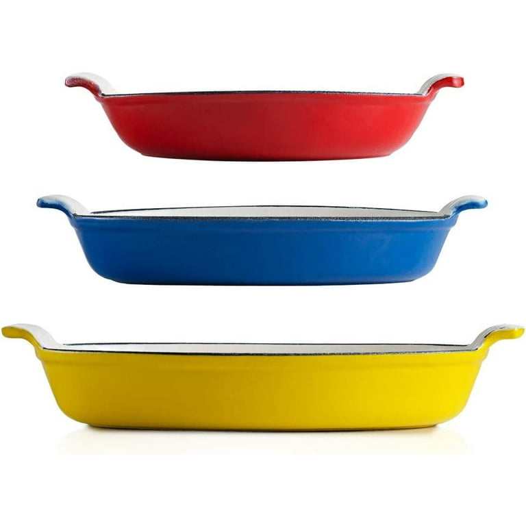 Klee 3.8 Quart Red Casserole Dish with Lid - Enameled Porcelain Coated Cast  Iron Cookware Used as Braising Pan, Baking Pan, Saucepan, Frying Pan, and