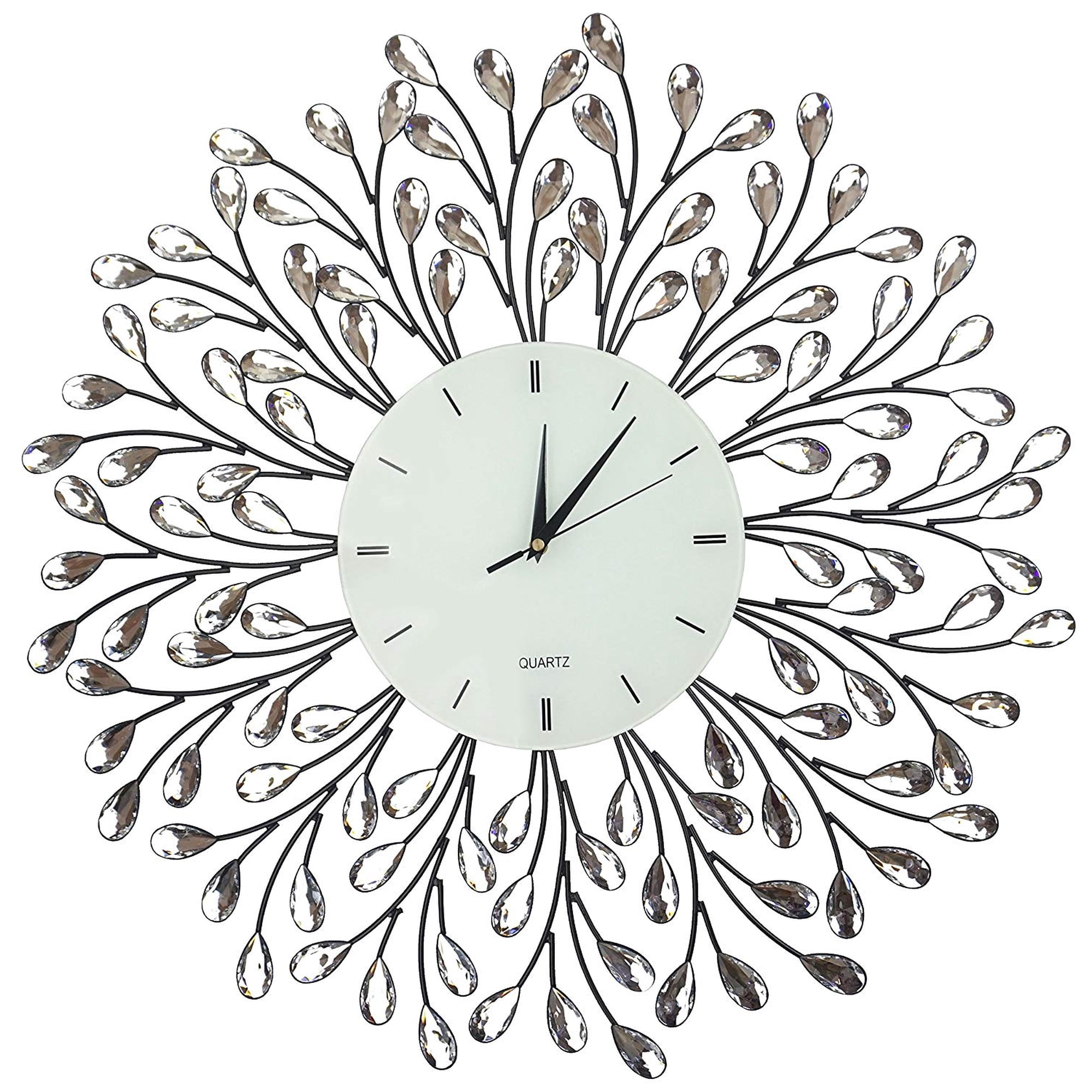 Lulu Decor, 25” Vine Decorative Metal Wall Clock, White Glass Lines Dial 9.5”, Crystal Accent Clock Living Room & Bed Room