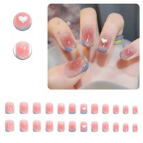 RAGUPEL 24Pcs Glue on Nails for Women,Heart Design Short Nails Press On,Gold Sequins Press on Nails Long,Nails Press Ons for Daily Use,Taking Photos,Style2