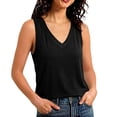 thumbnail image 4 of WHEANG Everyday Casual Plus Size T Shirt for Women Classic Solid Color V Neck Tank Tops Summer Sleeveless Basic Shirts True Tees Trendy Clothes Breathable Loose Fit Top(Color BlackSize S), 4 of 5