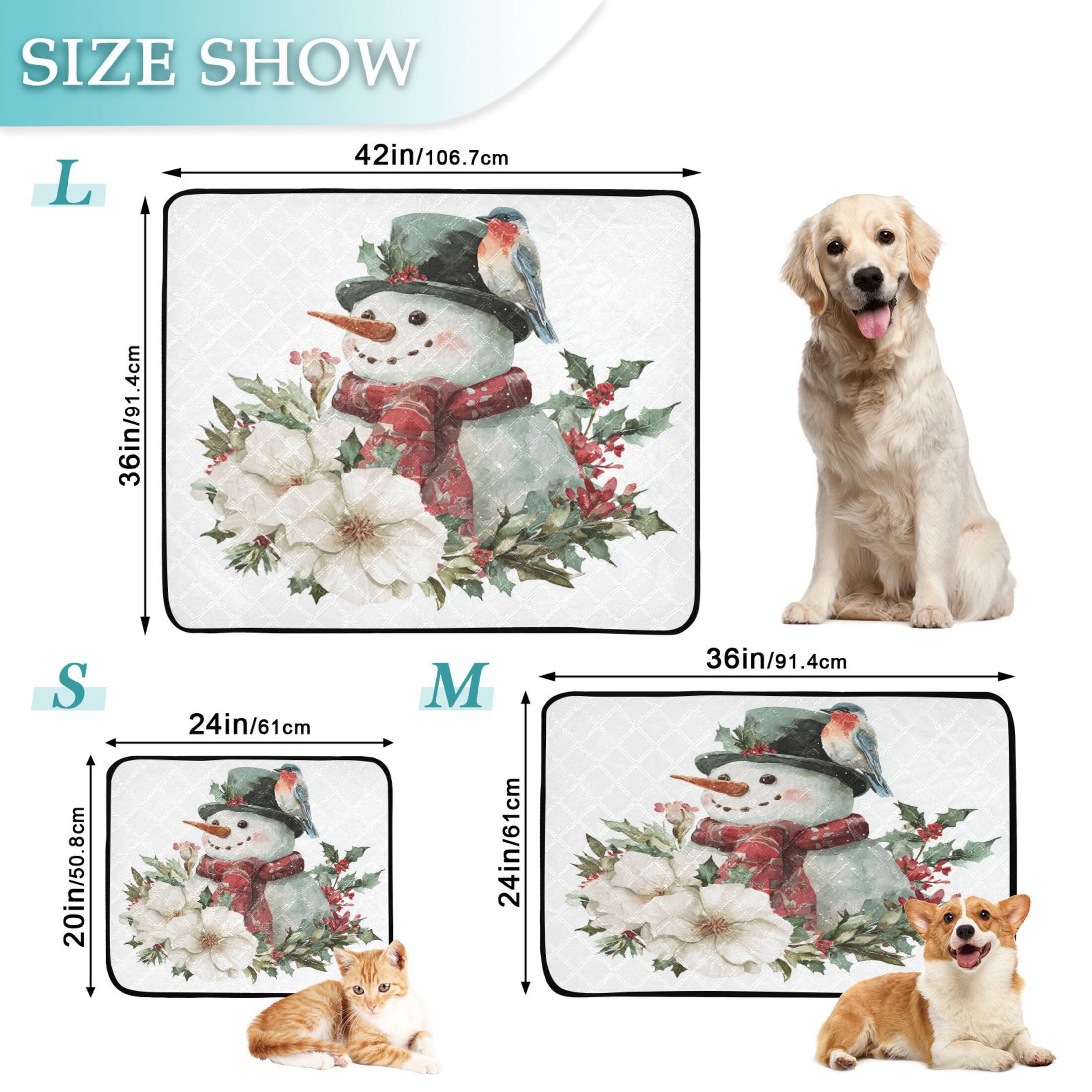 Qxltty Winter Snowman Cat litter Pads Pet Set of 2 Diaper Mats Center Anti-leakage Layer Absorbent Soft and Comfortable