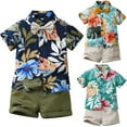 thumbnail image 5 of GYRATEDREAM Toddler Baby Boy Shorts Sets Hawaiian Outfit Leave Floral Short Sleeve Button Down Shirt Top Shorts Summer Outfit,Size 3-4 Years, 5 of 5