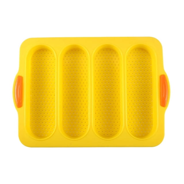 Yellow Rectangular 4-Slot Silicone Baking Mold - Food-Grade, Non-Stick Baking Tool for Baguettes, Bread & Cakes, Oven-Safe, Easy Release & Clean, Budget-Friendly Baking Essential (10-20 Yuan)