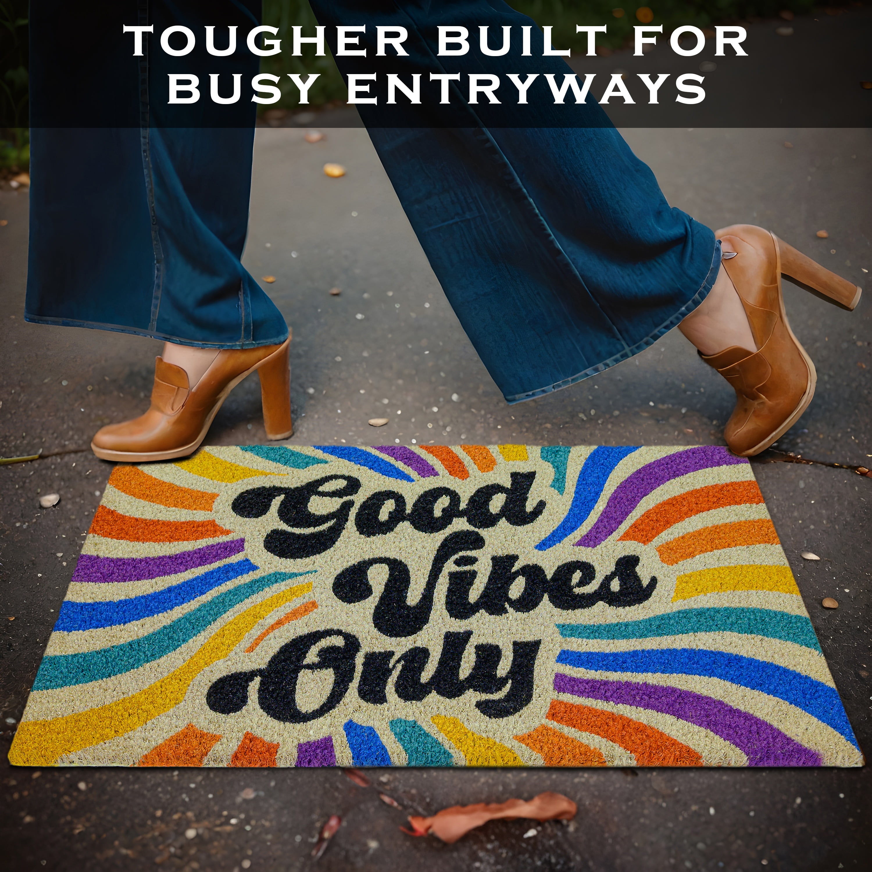 MAINEVENT Good Vibes Only Doormat 30x17 Inch, Outdoor Welcome Mat for Outside
