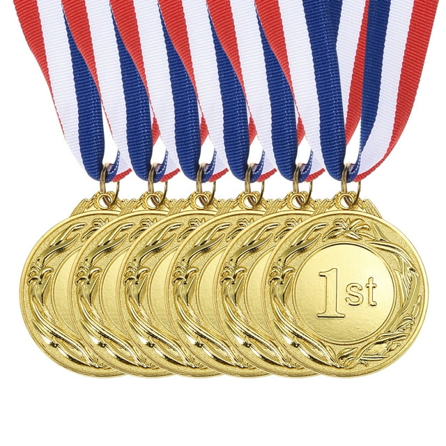 Uxcell 2.6 Inch Gold Award Medals Winner 1st Prize Olympic Style with Neck Ribbon 6 Pieces