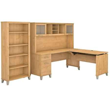 UPC: 0042976095635 | Bush Furniture Somerset 72W 3 Position Sit to Stand L Shaped Desk with Hutch and Bookcase