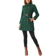 thumbnail image 2 of INSPIRE CHIC Women's Double Breasted Stand Collar Long Sleeve Winter Long Trenchcoat S Dark Green, 2 of 5